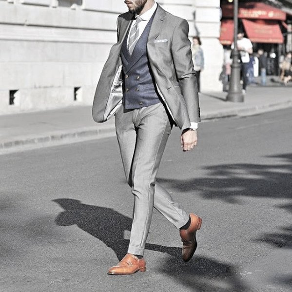 How To Wear Brown Shoes and a Grey Shirt 