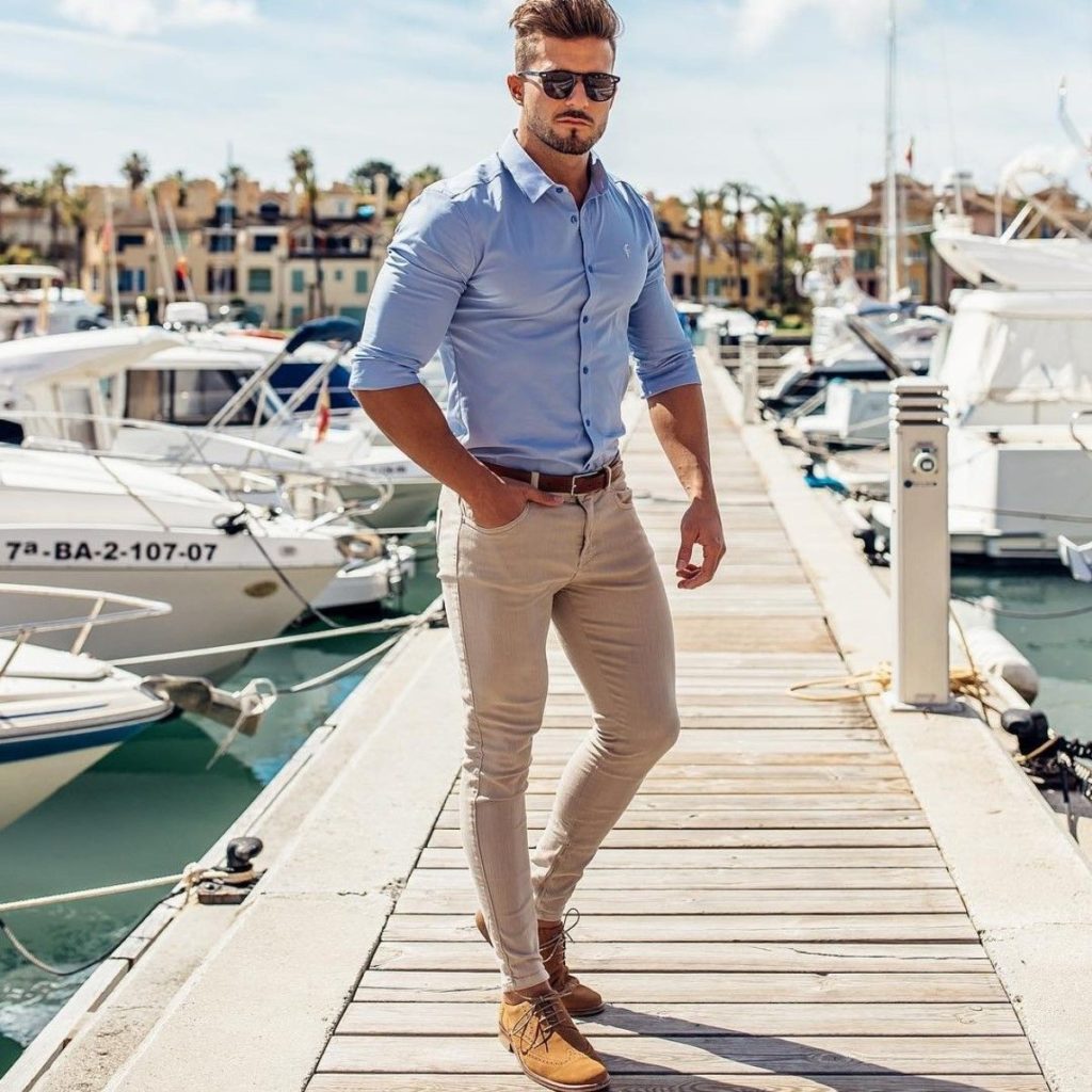 Introducir 81+ imagen blue dress shirt brown shoes