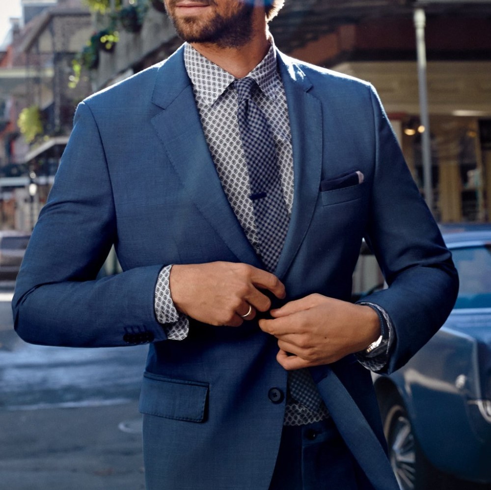 navy blue suit black shirt brown shoes